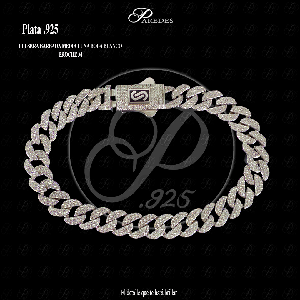 PULSERA BARBADA MEDIA LUNA BOLA BLANCO BROCHE M