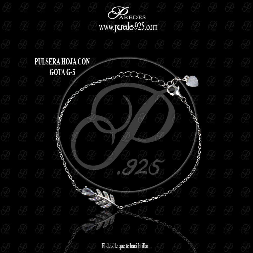 PULSERA HOJA CON GOTA G-5 BLANCA