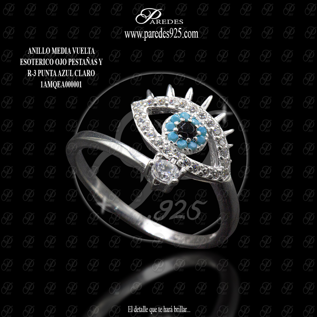 [1AMQEA000001] ANILLO MEDIA VUELTA ESOTERICO OJO PESTAÑAS Y R-3 PUNTA AZUL CLARO