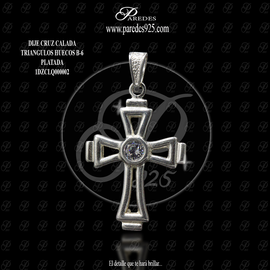 [1DZCLQ000002] DIJE CRUZ CALADA TRIANGULOS HUECOS B-6 PLATADA