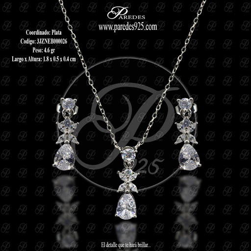 [3JZNGB000006] COORDINADO CON CADENA GOTA CON FLOR BLANCO