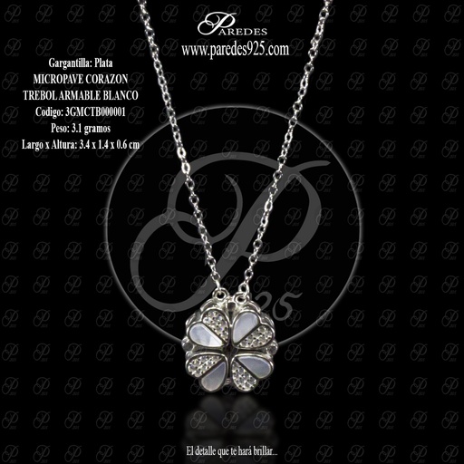 [3GMCTB000001] GARGANTILLA MICROPAVE CORAZON TREBOL ARMABLE BLANCO