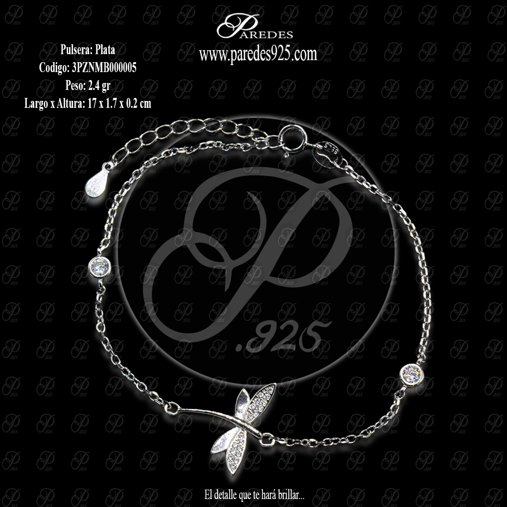 [3PZNMB000005] PULSERA B-4 COMBINADA CON LIBELULA ALAS LISA Y MICRO BLANCA