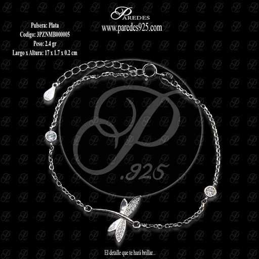[3PZNMB000005] PULSERA B-4 COMBINADA CON LIBELULA ALAS LISA Y MICRO BLANCA