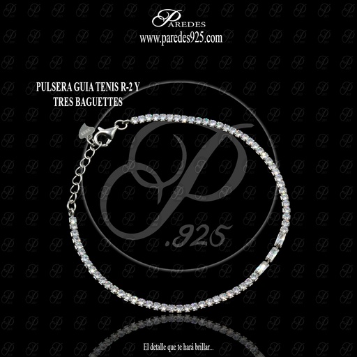 [3PZGTB000028] PULSERA GUIA TENIS R-2 Y TRES BAGUETTES BLANCOS
